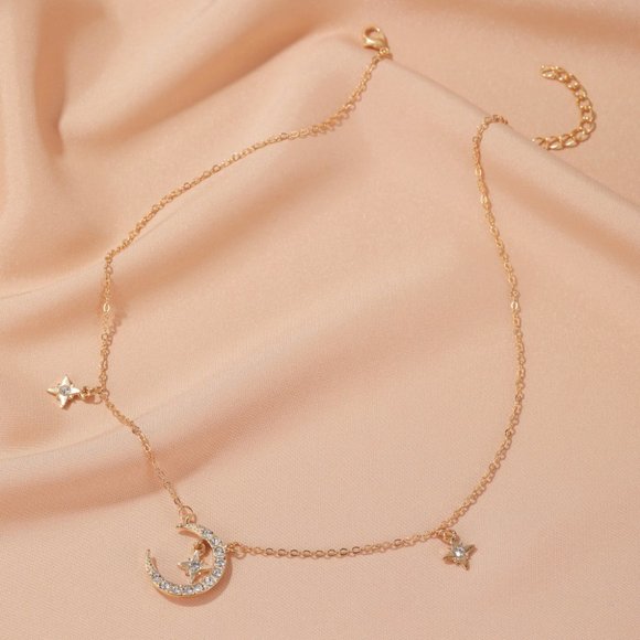 Lagom Studio Jewelry - Moon and Stars Rhinestone Necklace
